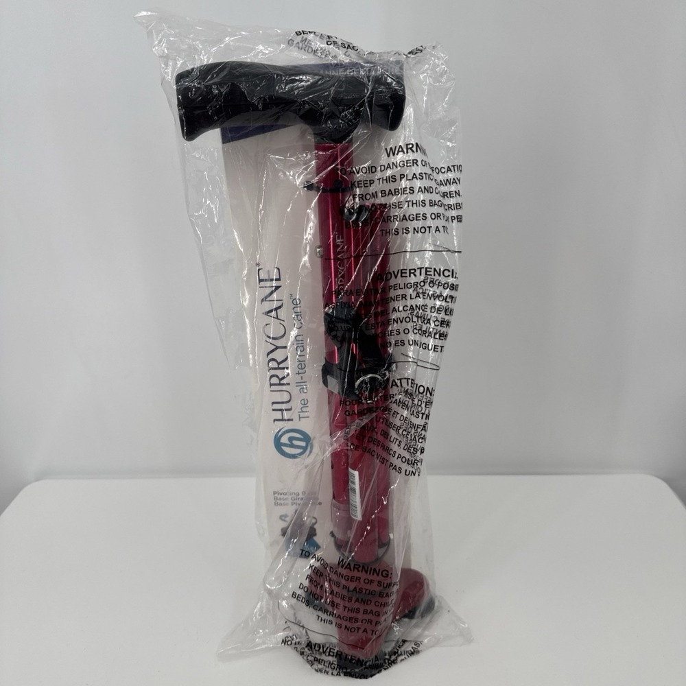 HurryCane Freedom Edition Foldable Walking Cane with T Handle, Red/Magenta